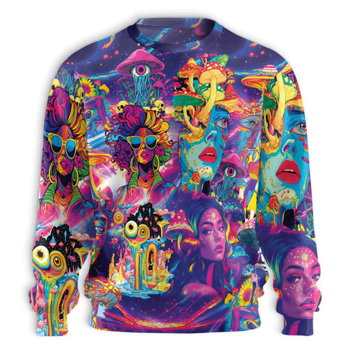 Beauty Hippie Mushroom Sweatshirt, 3D All Over Print Boho Psychedelic Nature Crewneck Pullover for Men Women, Mushroom Lover Gift - Netecom