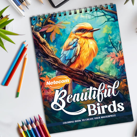 Beautiful Birds Spiral Bound Coloring Book, Graceful Birds for a Peaceful Coloring Escape, Great for Bird Watchers and Nature Art Enthusiasts