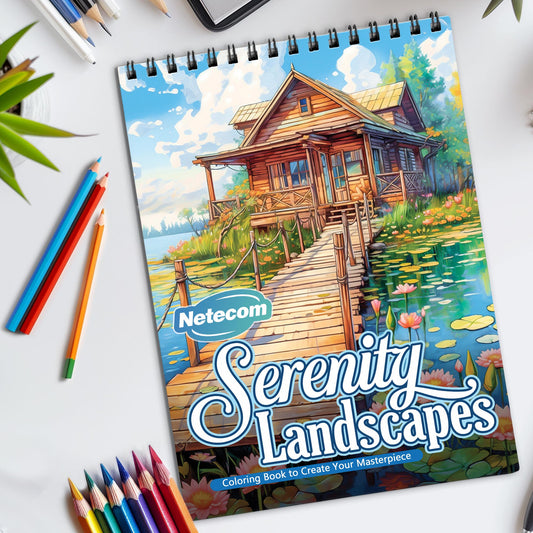 Serenity Landscapes Spiral Bound Coloring Book, Tranquil Landscapes for a Calming Coloring Experience, Great for Those Seeking Peace and Natural Splendor