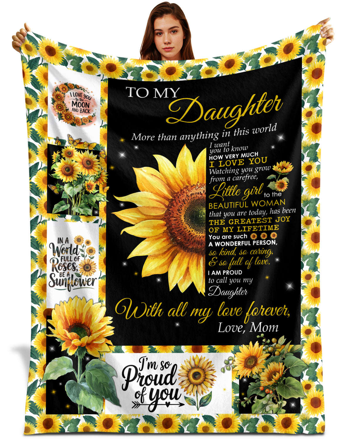 Netecom Personalized To My Daughter Blanket from Mom, Sunflower Throw Blanket for Couch, Bed or Sofa, Ultra Soft Warm, Birthday Gifts for Daughter, Christmas, Graduation