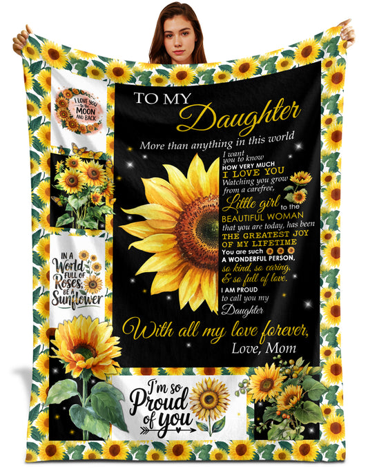 Netecom Personalized To My Daughter Blanket from Mom, Sunflower Throw Blanket for Couch, Bed or Sofa, Ultra Soft Warm, Birthday Gifts for Daughter, Christmas, Graduation