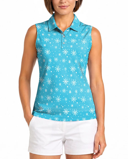 Snowflake Print Sleeveless Polo Shirt for Women | Netecom