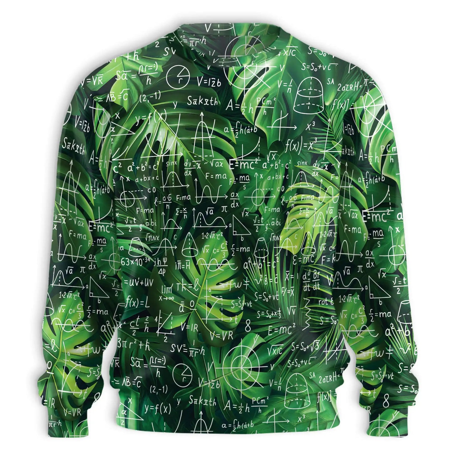 Math Formulas Tropical Leaves Sweatshirt, 3D All Over Print Mathematics Nature Crewneck Pullover for Men Women, Math Lover Gift - Netecom