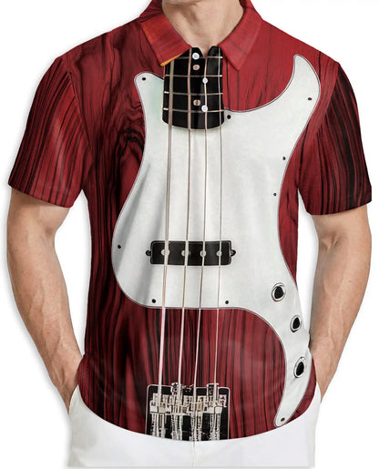 Bass Guitar 3D Polo Shirt for Men – Musician Rock Band Style | Netecom