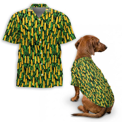 Matching Dog and Owner Corn Hawaiian Shirts – Funny Farm Summer Beach Outfit