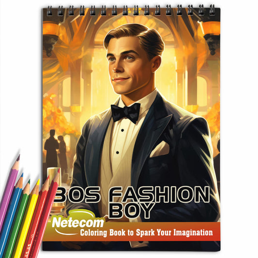 30s Fashion Boy Spiral Bound Coloring Book, Indulge in 30 Dashing Coloring Pages, Fostering Focus and Imagination in the World of Fashionable Boys