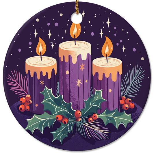 Netecom Purple Candles Christmas Ornaments, Elegant Ceramic Candles & Holly Keepsake Ornament for Christmas Tree Decorations, Gifts for Holiday, Party, Home Decor