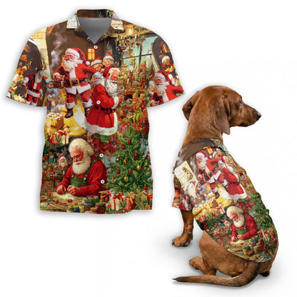 Netecom Matching Vintage Santa Claus Christmas Aloha Hawaiian Shirt for Dog and Owner, Aloha Summer Shirt, Retro Holiday Santa Print Outfit for Pet and Human, Beach Vacation Casual Wear