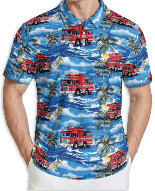 Fire Truck Polo Shirt – Tropical Ocean Print | Netecom