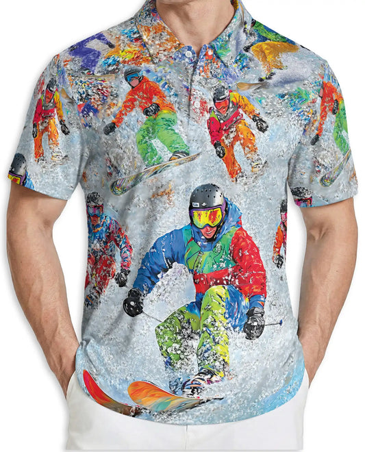 Snowboard Extreme Sports 3D Polo Shirt for Men – Colorful Winter Action Style | Netecom