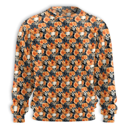 Orange Skull Sweatshirt, 3D All Over Print Halloween Gothic Crewneck Pullover for Men Women, Skull Lover Gift - Netecom
