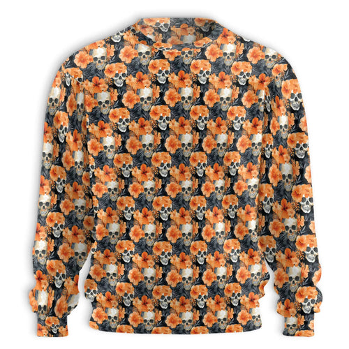 Orange Skull Sweatshirt, 3D All Over Print Halloween Gothic Crewneck Pullover for Men Women, Skull Lover Gift - Netecom