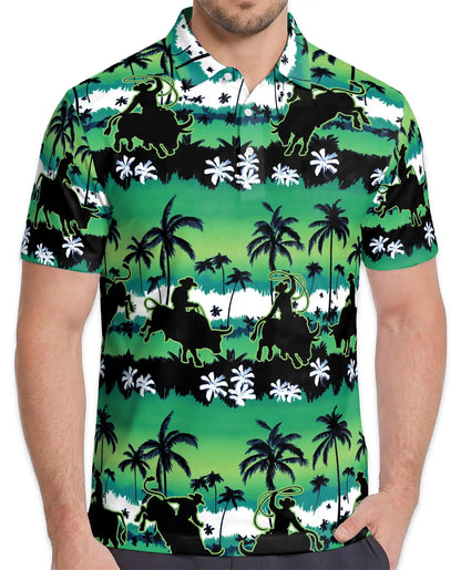 Bull Riding Polo Shirt - Tropical Rodeo Cowboy Western Design | Netecom