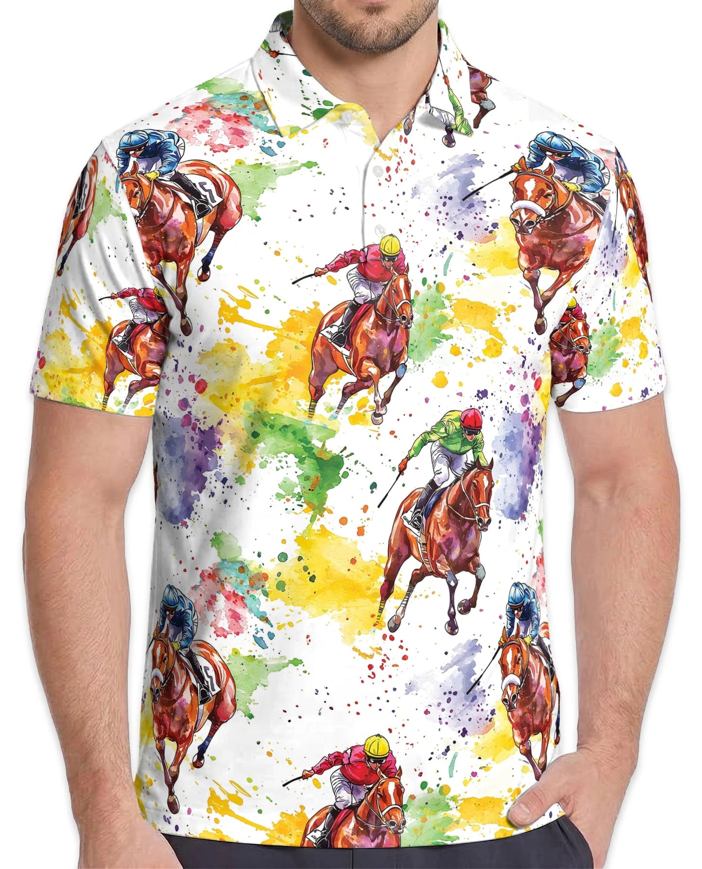 Horse Racing Pattern Polo Shirt for Men – Equestrian Sport Style | Netecom