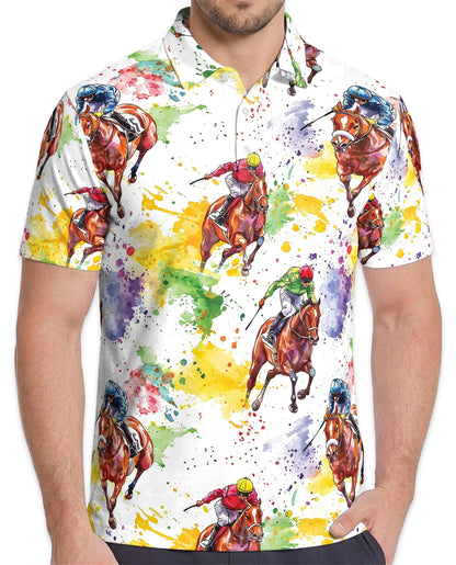 Horse Racing Pattern Polo Shirt for Men – Equestrian Sport Style | Netecom