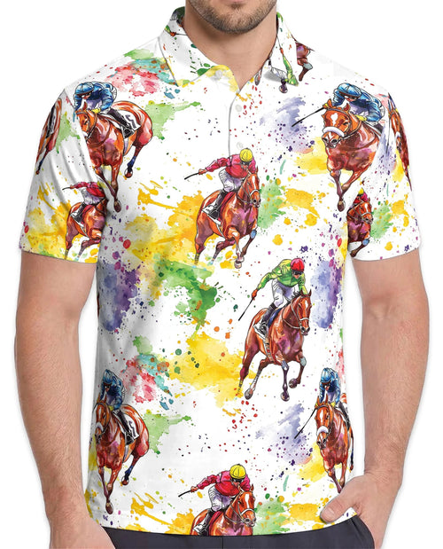 Horse Racing Pattern Polo Shirt for Men – Equestrian Sport Style | Netecom