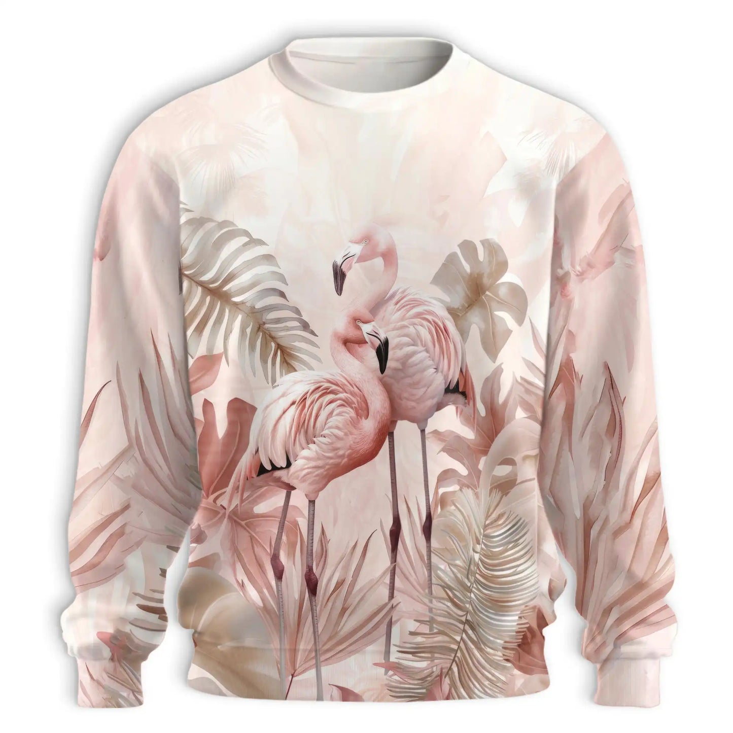 Art Flamingo Pink Sweatshirt, 3D All Over Print Colorful Tropical Bird Crewneck Pullover for Men Women, Flamingo Lover Gift - Netecom