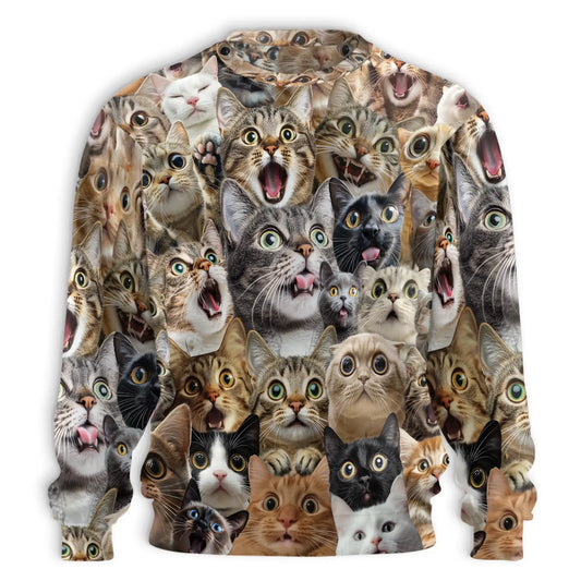 Funny Cat Pattern Sweatshirt, 3D All Over Print Cute Cat Crewneck Pullover for Men Women, Cat Lover Gift - Netecom