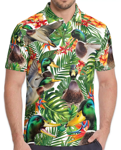 Mallard Duck Tropical Hawaiian Polo Shirt-Exotic Floral Design | Netecom