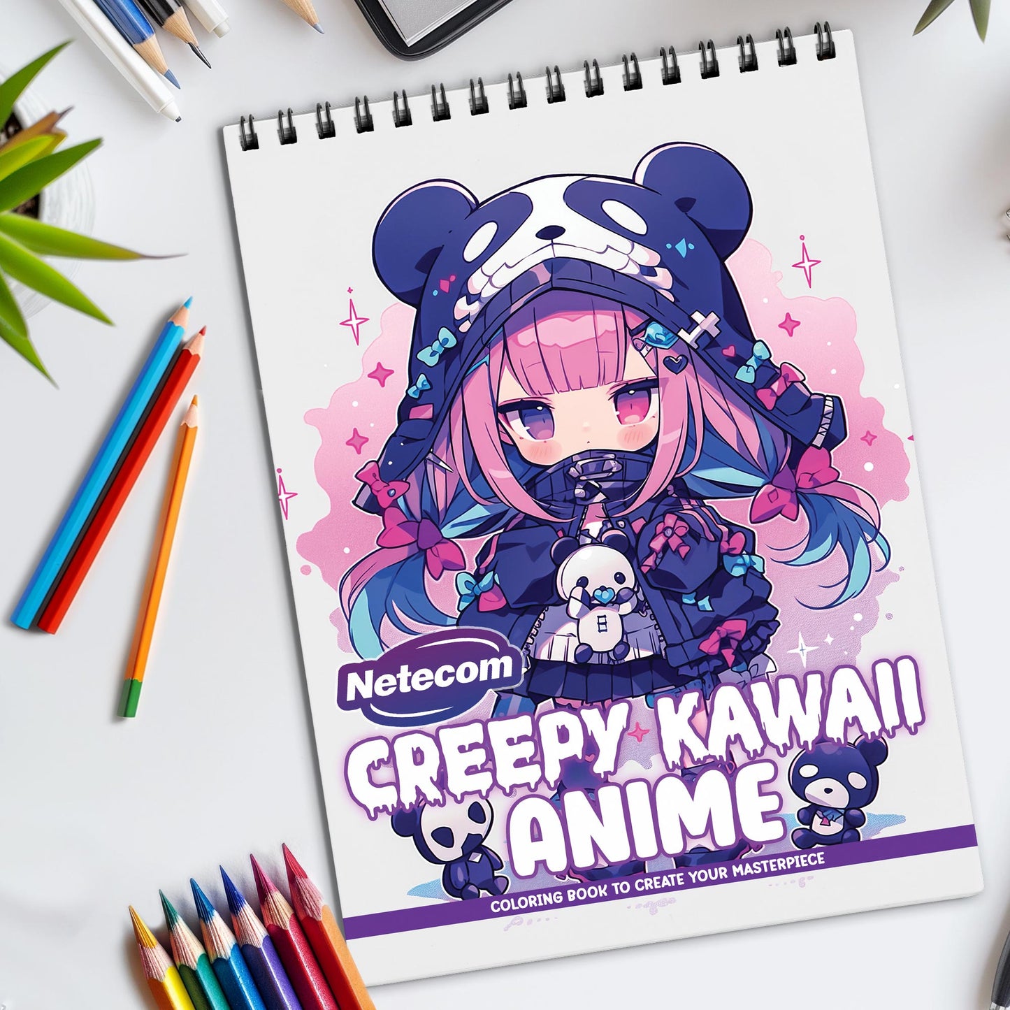 Creepy Kawaii Anime Spiral Bound Coloring Book, Spooky Yet Cute Anime Scenes, Ideal for Fans of Kawaii and Horror Seeking a Unique Art Experience