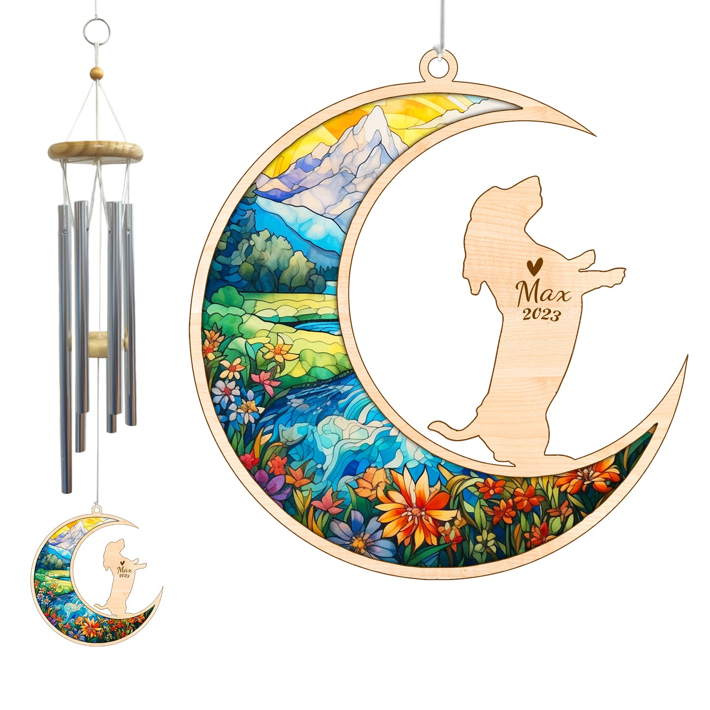 Netecom Basset Hound Dog Wind Chimes Memorial, Personalized Pet Memorial Wind Chimes for Dog Suncatcher, Dog Loss Memorial Ornament, Loss of Pet Sympathy Gift, Remembrance Windchime Outside Garden Decor