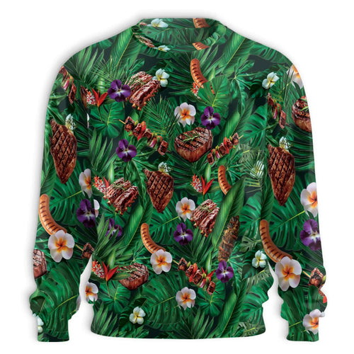 BBQ Lovers Sweatshirt, 3D All Over Print Green Floral Barbecue Crewneck Pullover for Men Women, BBQ Lover Gift - Netecom
