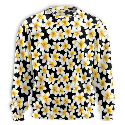 Yellow Plumeria Sweatshirt, 3D All Over Print Tropical Floral Crewneck Pullover for Men Women, Plumeria Lover Gift - Netecom