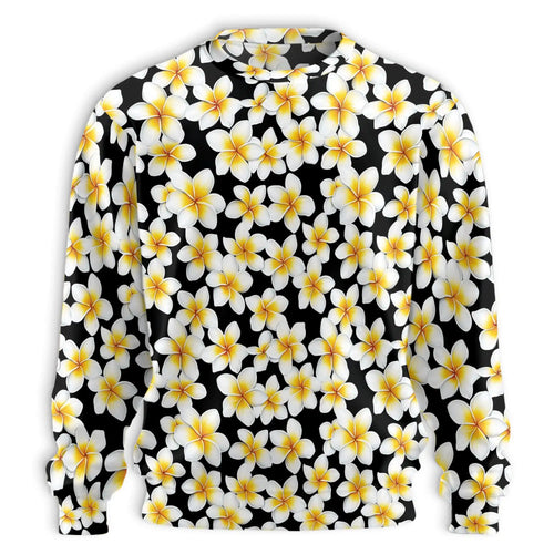Yellow Plumeria Sweatshirt, 3D All Over Print Tropical Floral Crewneck Pullover for Men Women, Plumeria Lover Gift - Netecom