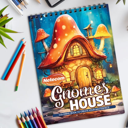 Gnomes House Spiral Bound Coloring Book, Enchanting Gnome Houses for a Whimsical and Charming Art Journey, Perfect for Fans of Fantasy and Garden Scenes