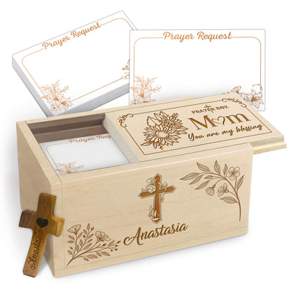 Netecom Personalized Mom Prayer Box with Custom Name on Box & Cross, Wooden Christian Prayer Box with 100 Prayer Request Cards, Faith Gift for Mother