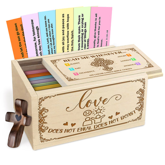 Netecom Personalized Love Bible Verse Box for Couples – Valentine’s Day Christian Gift, Wooden Scripture Box with 150 Color-Coded Verses & Custom Name Prayer Cross