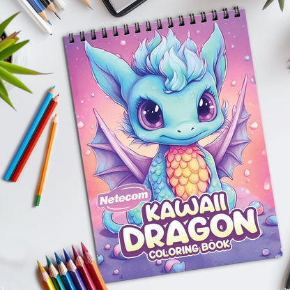 Kawaii Dragons Spiral Bound Coloring Book, Cute and Whimsical Kawaii Dragons, Ideal for Fans of Fantasy and Adorable Artistic Adventures