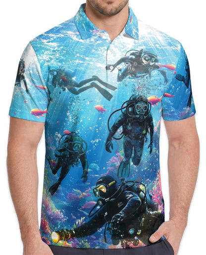 Blue Scuba Diving Coral Reef Polo Shirt for Men – Ocean Adventure Style | Netecom