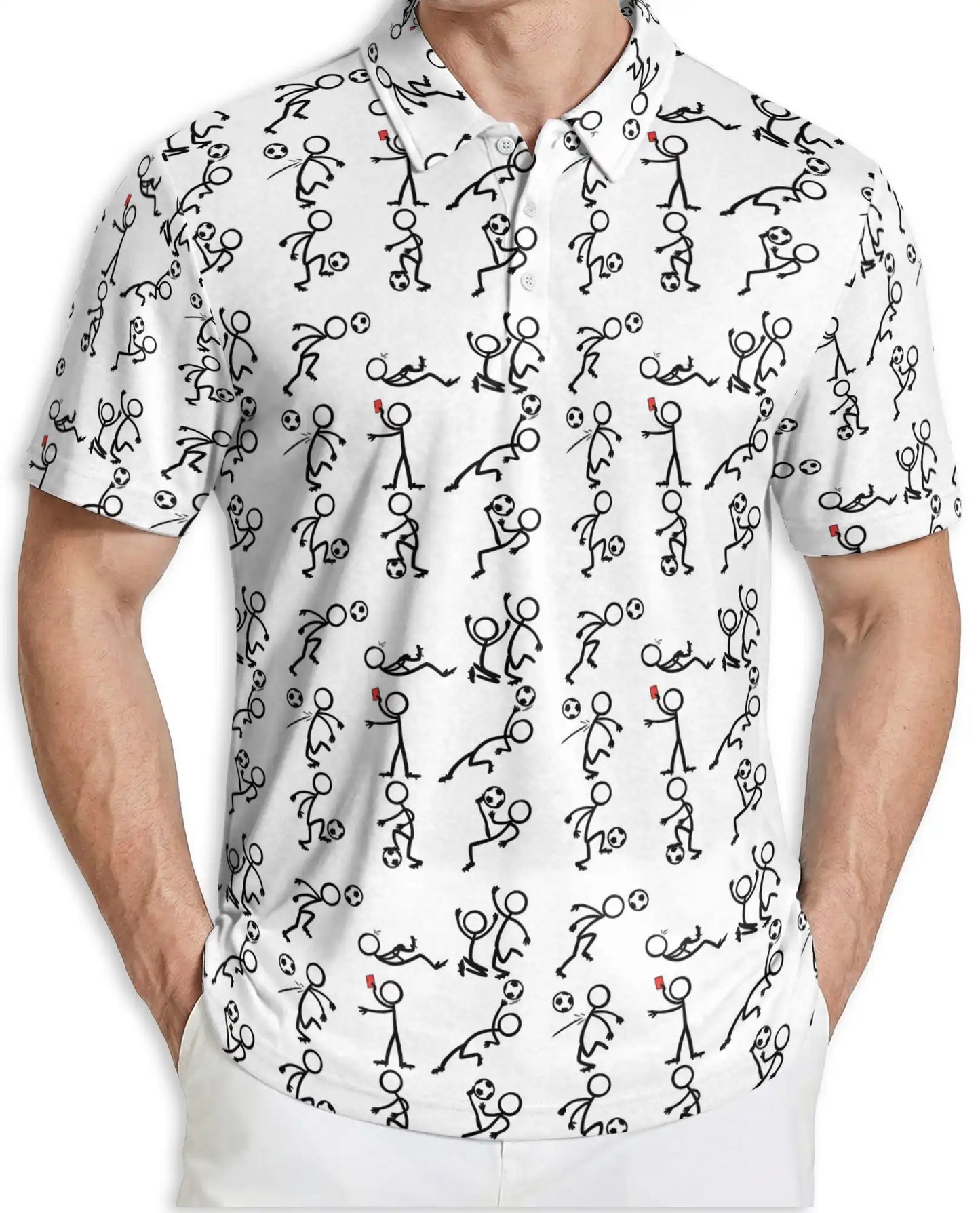 Funny Stick Figure Sports 3D Polo Shirt for Men – Minimal Cartoon Athletic Style | Netecom