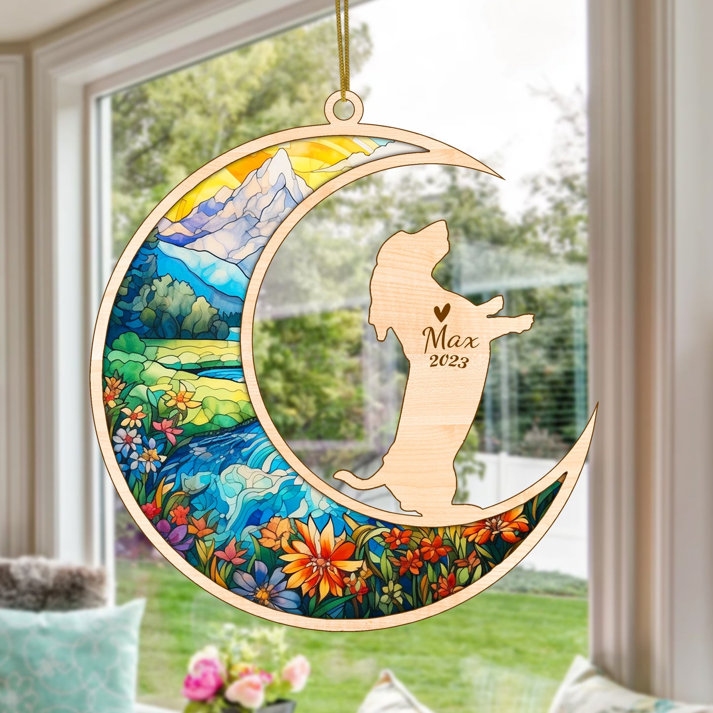 Netecom Basset Hound Dog Memorial Suncatcher, Personalized Dog Christmas Ornament with Name Date, Dog Death Sympathy Gift for Pet Loss Sun Catchers, Dog Grief Gift, Bereavement Gifts for Loss of Pet