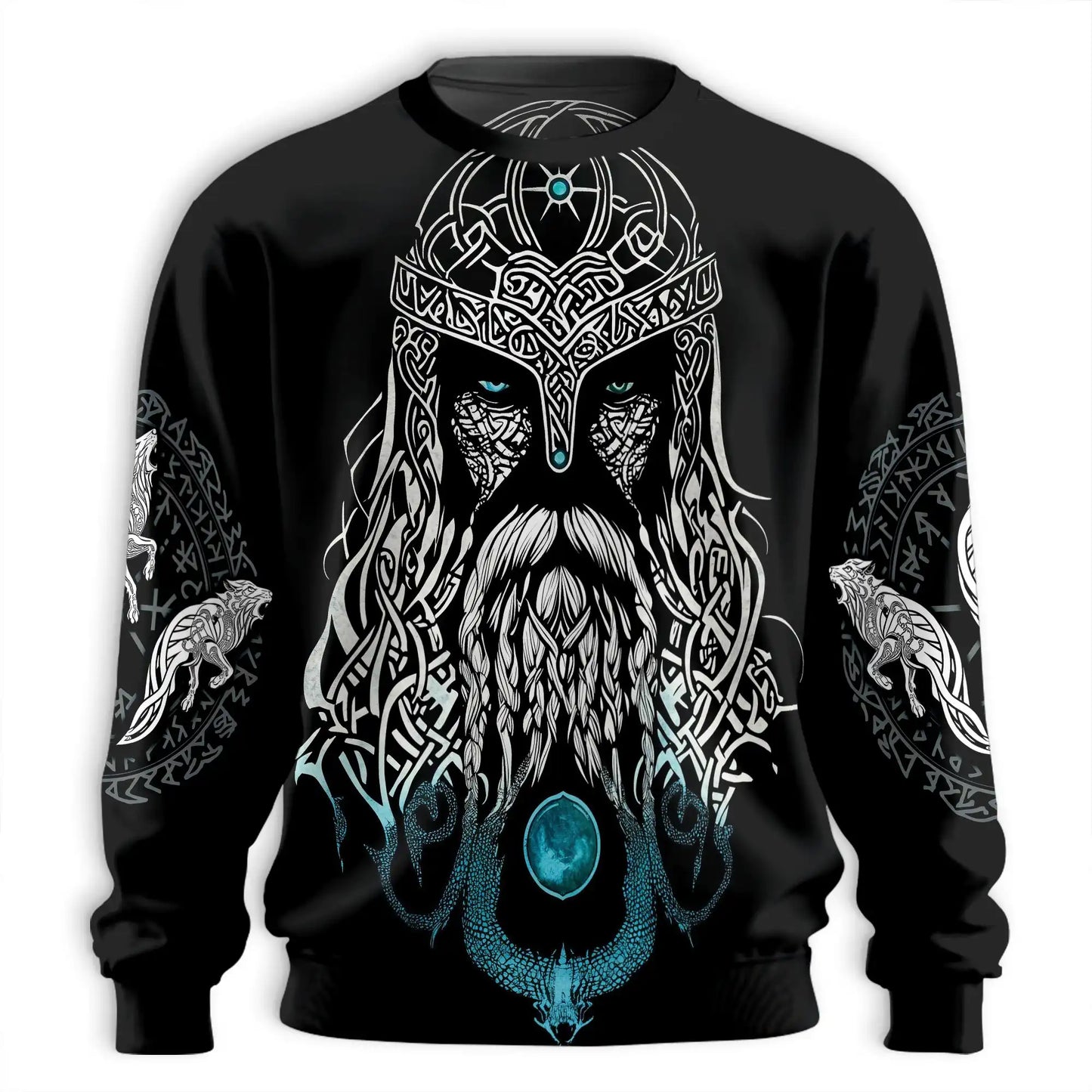 Viking Odin Medieval Sweatshirt, 3D All Over Print Norse Warrior Crewneck Pullover for Men Women, Viking Lover Gift - Netecom