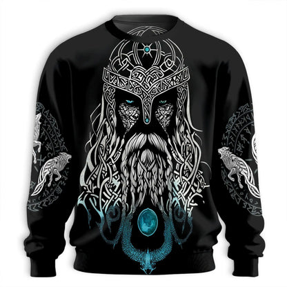 Viking Odin Medieval Sweatshirt, 3D All Over Print Norse Warrior Crewneck Pullover for Men Women, Viking Lover Gift - Netecom