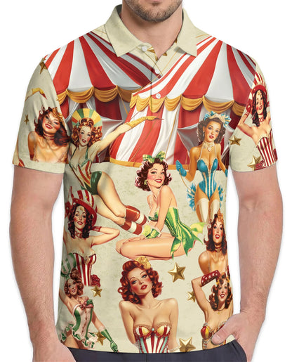 Circus Girls Polo Shirt for Men – Vintage Carnival Art Style | Netecom