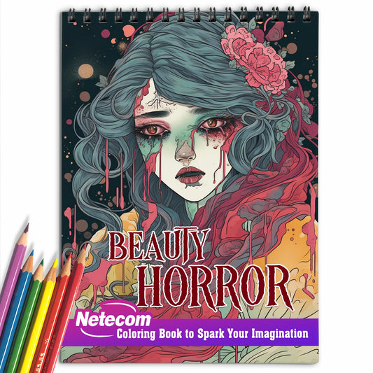 Beauty Horror Spiral Bound Coloring Book, A Terrifying Collection of Creepy, Gory, Haunting Illustrations for Horror Lovers - Gorgeous Gift for Relaxation and Stress Relief