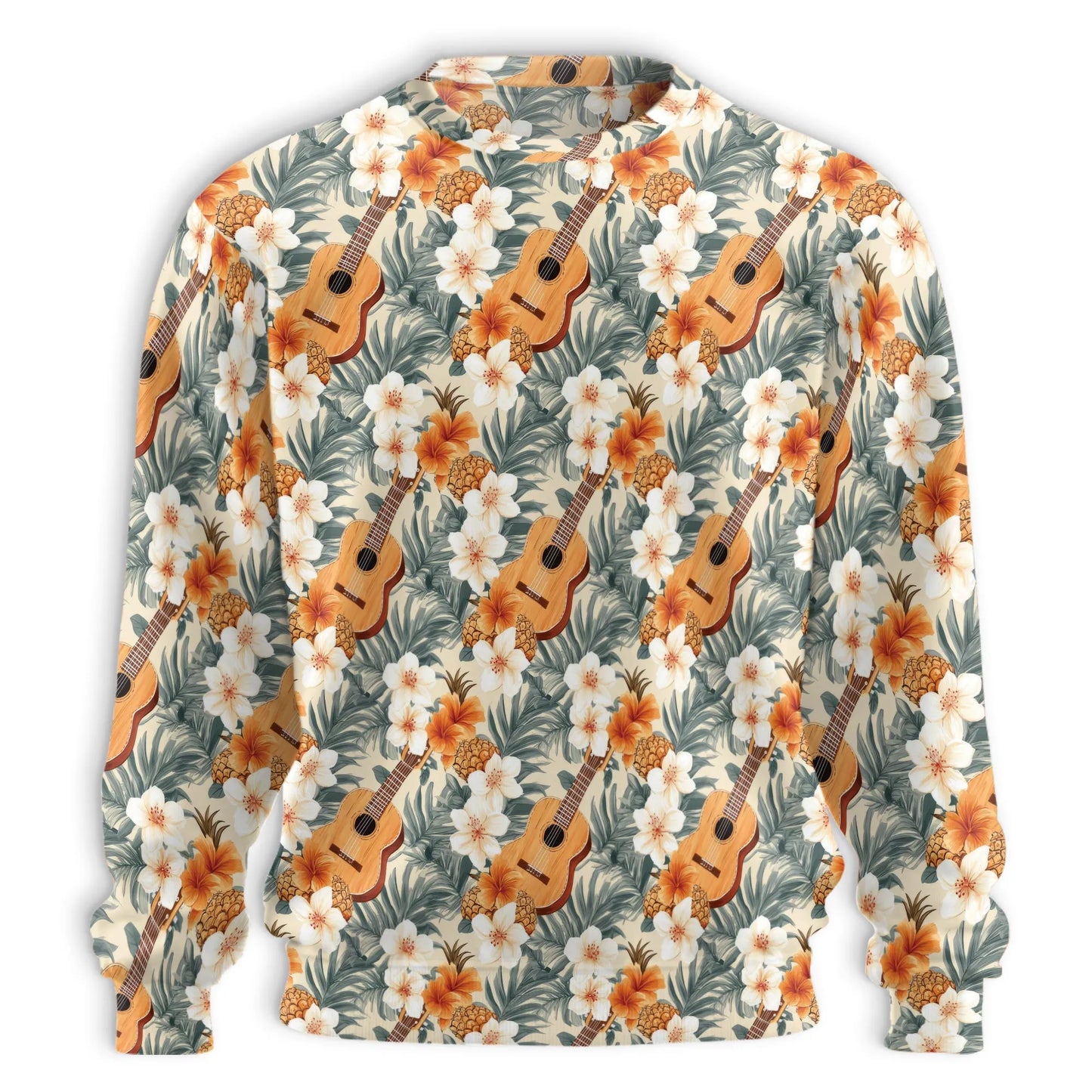 Tropical Pineapple Guitar Sweatshirt, 3D All Over Print Island Music Crewneck Pullover for Men Women, Guitar Lover Gift - Netecom