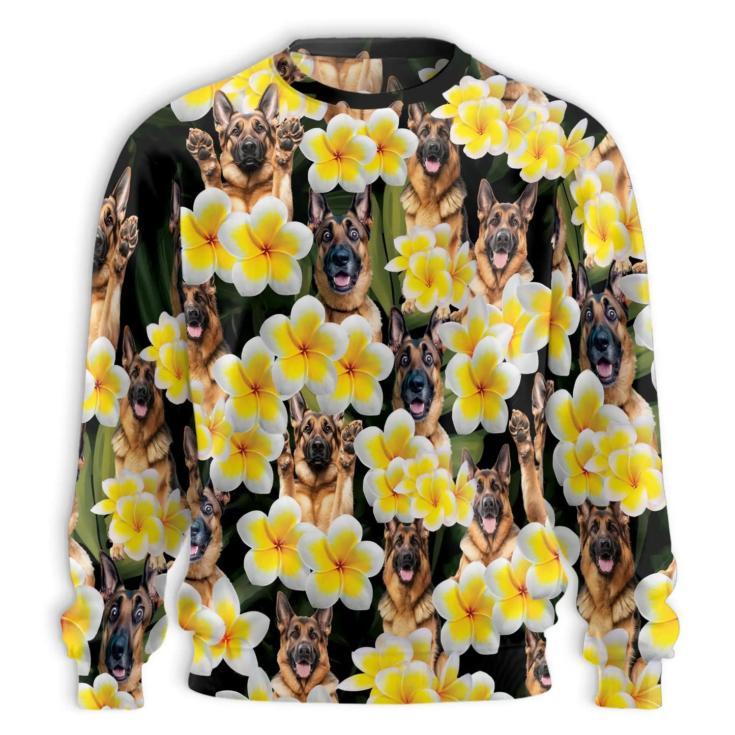 Plumeria German Shepherd Sweatshirt, 3D All Over Print Tropical Floral Dog Crewneck Pullover for Men Women, German Shepherd Lover Gift - Netecom