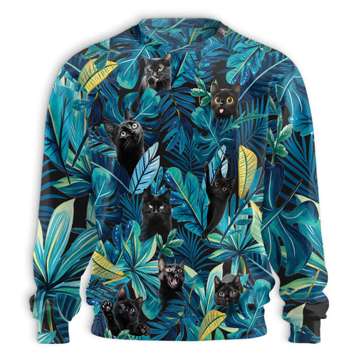 Black Cat Sweatshirt, 3D All Over Print Mystical Cat Crewneck Pullover for Men Women, Black Cat Lover Gift - Netecom