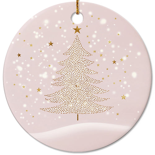 Netecom Elegant Pink Ornaments, Ceramic Gold Glitter Christmas Tree Ornament, Gifts for Holiday, Party, Home Decor