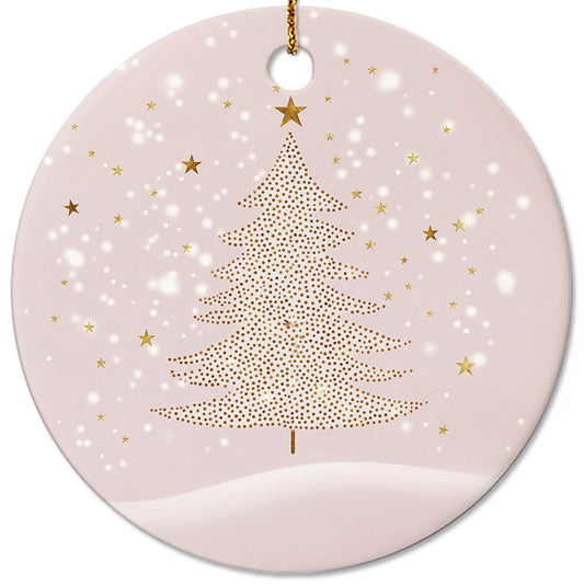Netecom Elegant Pink Ornaments, Ceramic Gold Glitter Christmas Tree Ornament, Gifts for Holiday, Party, Home Decor
