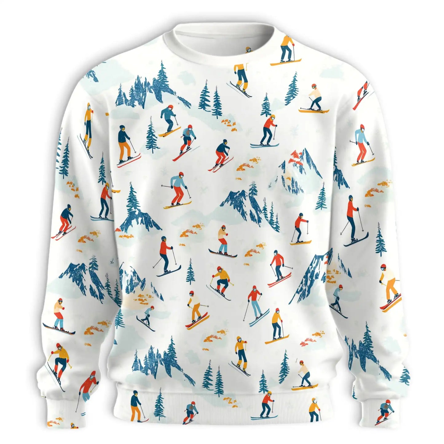 Skiers Slope Print Sweatshirt, 3D All Over Print Winter Mountain Sports Crewneck Pullover for Men Women, Ski Lover Gift - Netecom