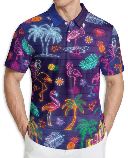 Neon Flamingo Polo Shirt – Tropical Night Print | Netecom