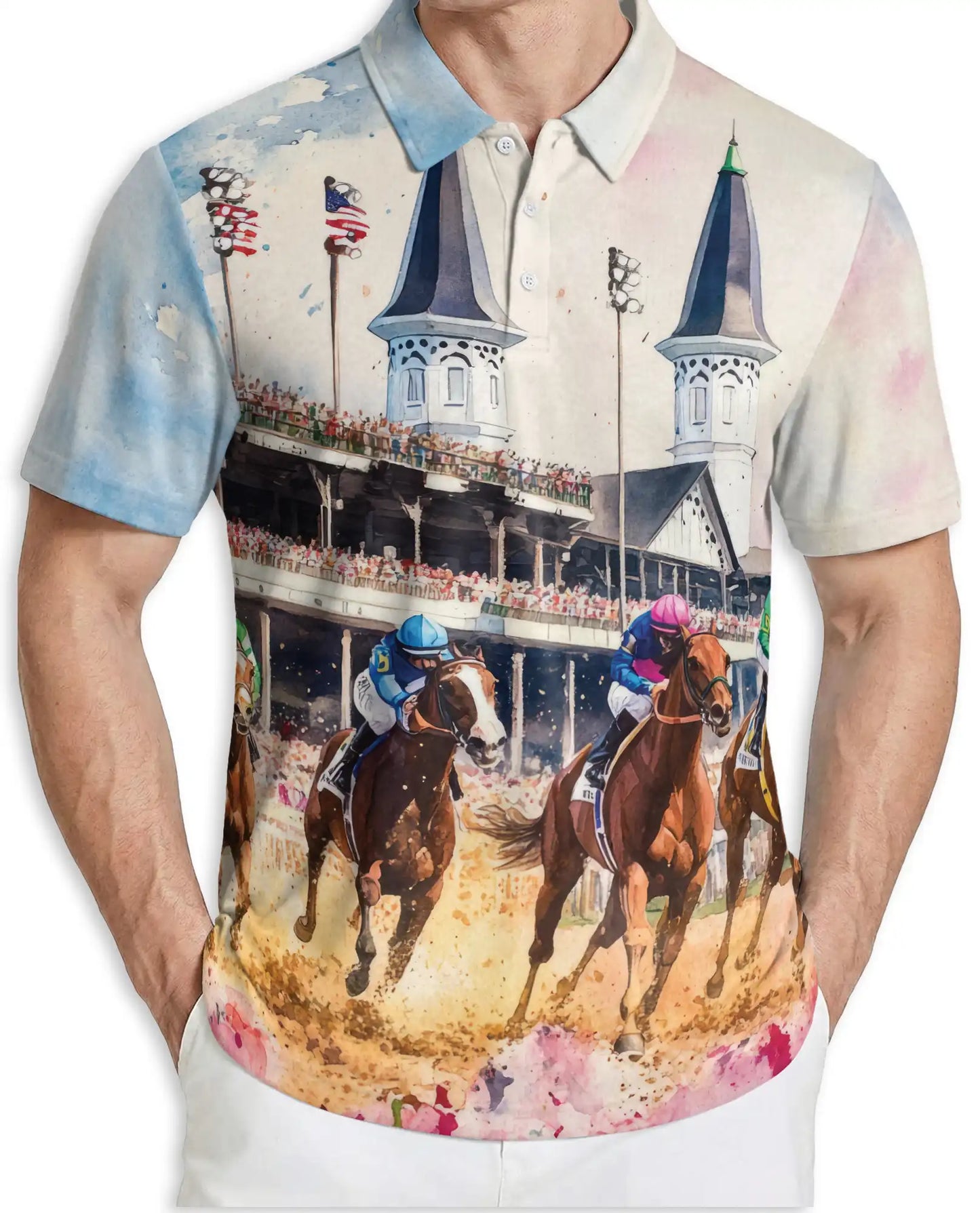 Horse Racing Polo Shirt-Equestrian Jockey Track Print | Netecom