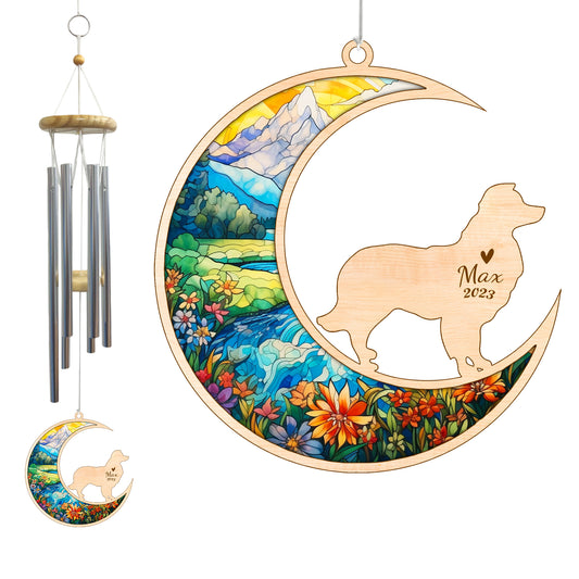 Netecom Border Collie Dog Wind Chimes Memorial, Personalized Pet Memorial Wind Chimes for Dog Suncatcher, Dog Loss Memorial Ornament, Loss of Pet Sympathy Gift, Remembrance Windchime Outside Garden Decor