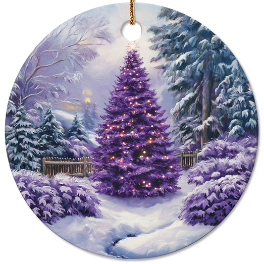 Netecom Purple Winter Christmas Tree Ornaments, Ceramic Snow Forest Scene Keepsake Ornament for Christmas Tree Decorations, Gifts for Holiday, Party, Home Decor
