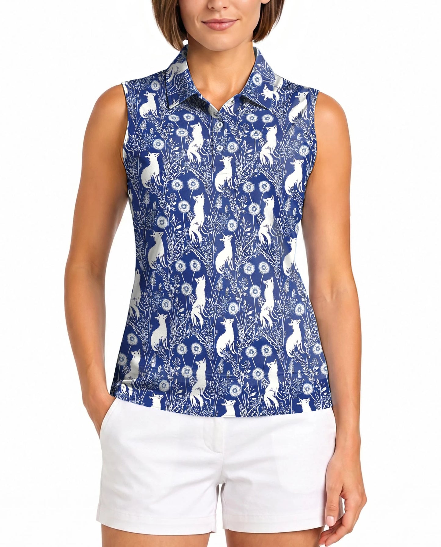 Vintage Fox Sleeveless Polo Shirt for Women – Retro Wildlife Style | Netecom